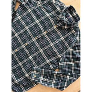 Vineyard Vines XL Flannel Shirt Green Navy Plaid Whale Logo Preppy